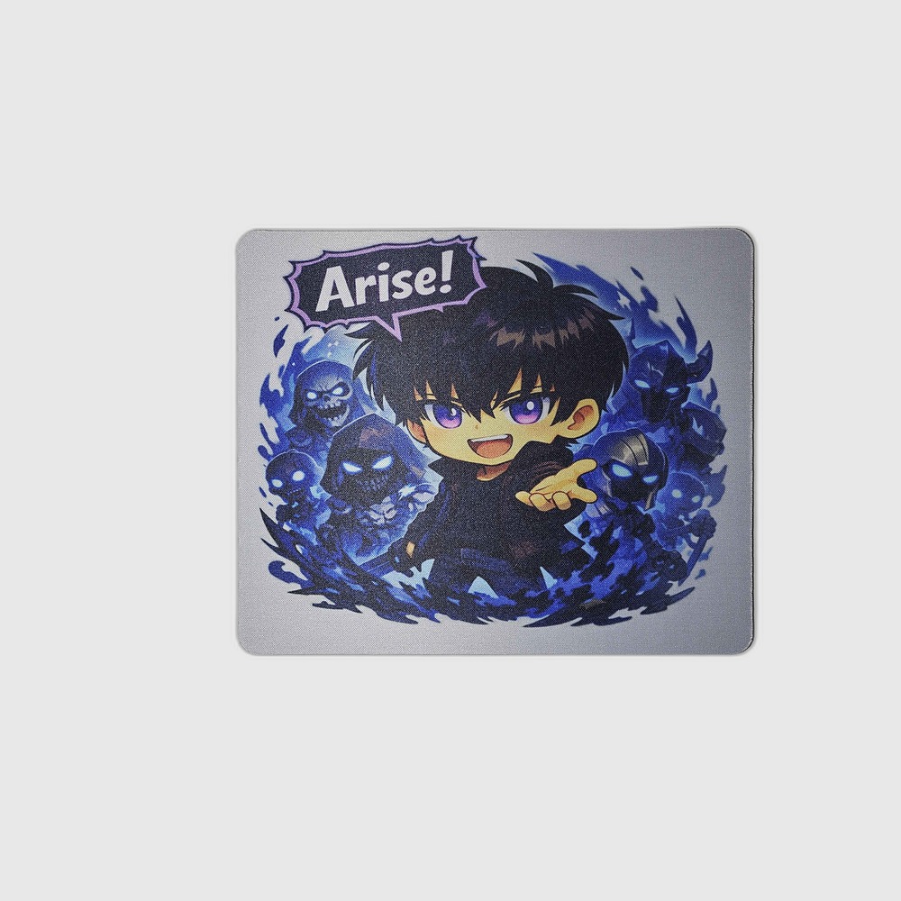 Anime character with black hair and purple eyes wearing dark clothing, surrounded by blue glowing spirits, with "Arise!" text
