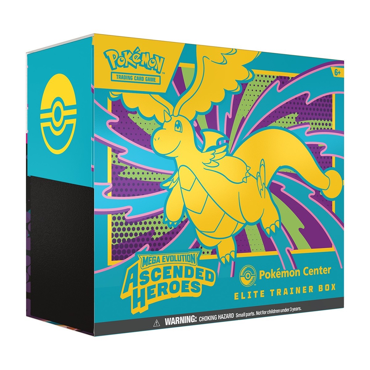 Pokémon TCG Mega Evolution-Ascended Heroes Elite Trainer Box featuring colorful Pokémon artwork on purple packaging.