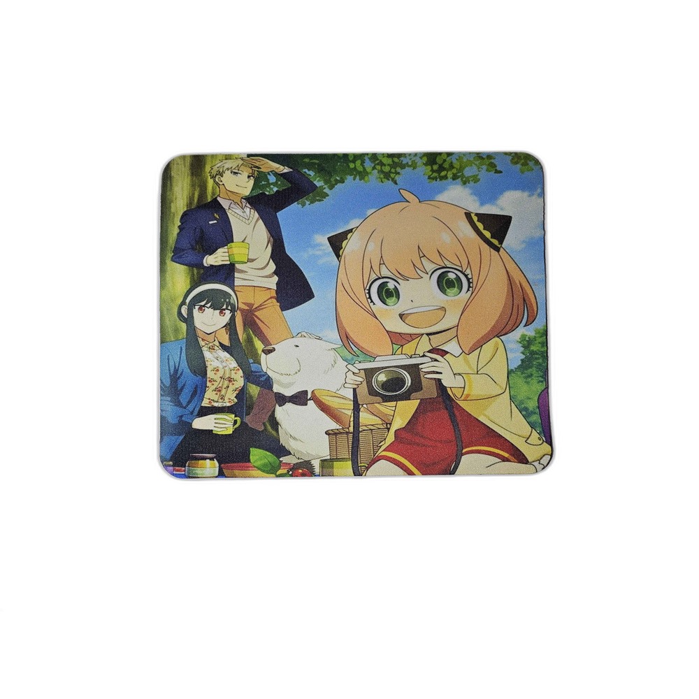 Anime mousepad featuring cheerful cat-eared girl with camera surrounded by other characters in outdoor picnic setting.